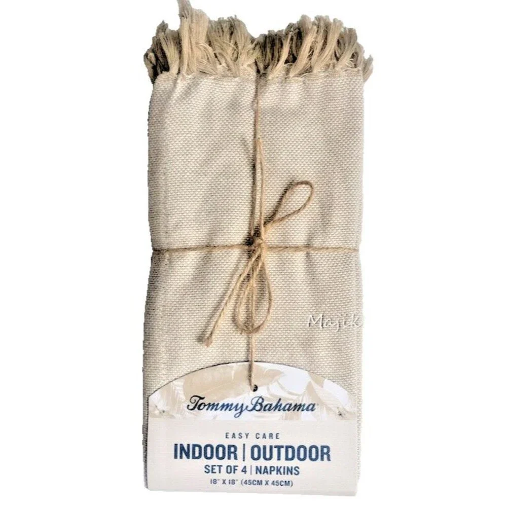 Tommy Bahama Fabric Napkins Set of 4 Beige Fringe Summer Indoor Outdoor